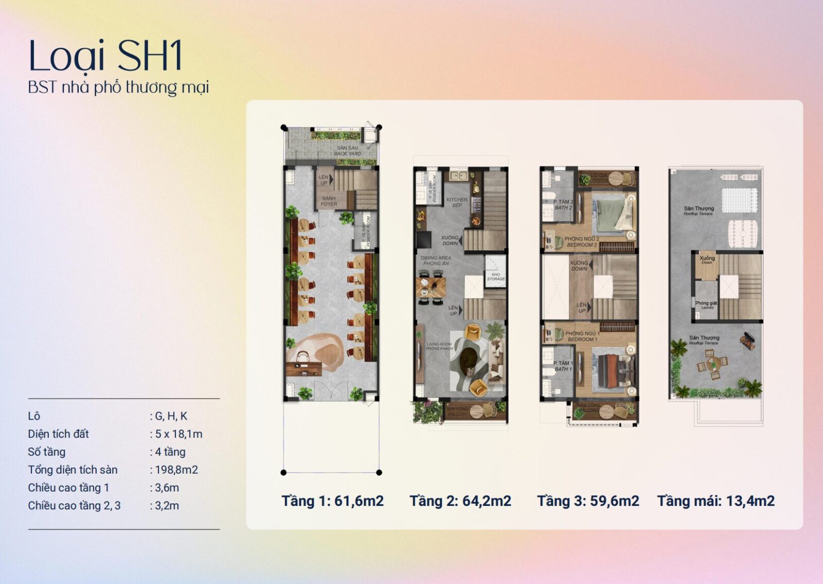 Thiết kế mặt bằng tầng shophouse 5x18m 